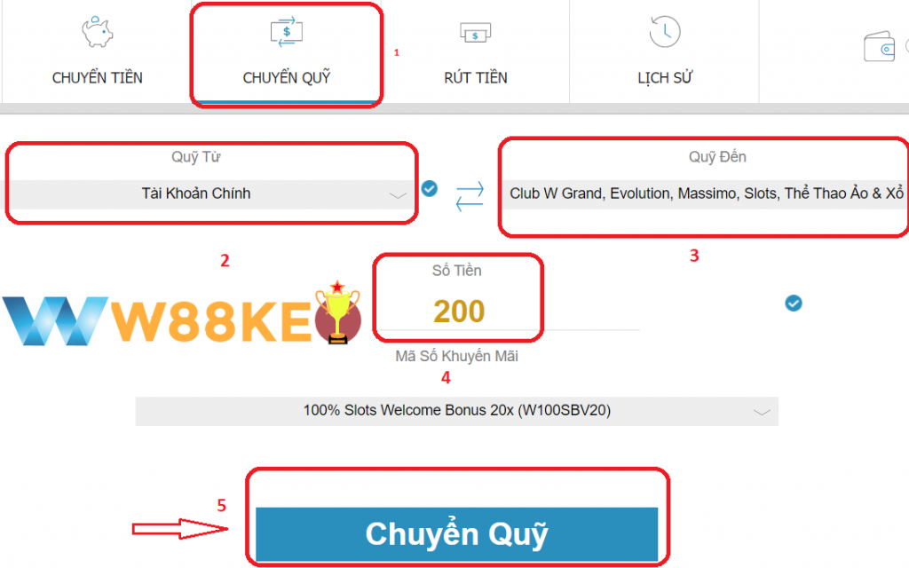 Huong dan cach chuyen quy W88 