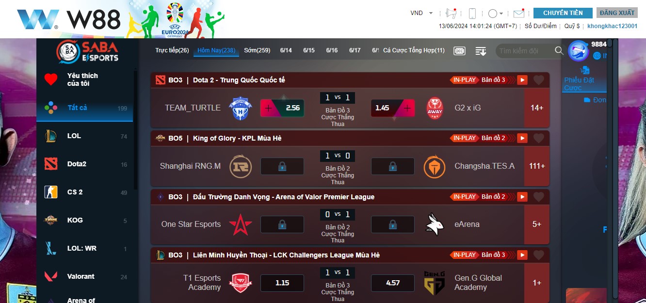 Tong quan tro choi Saba Esports W88