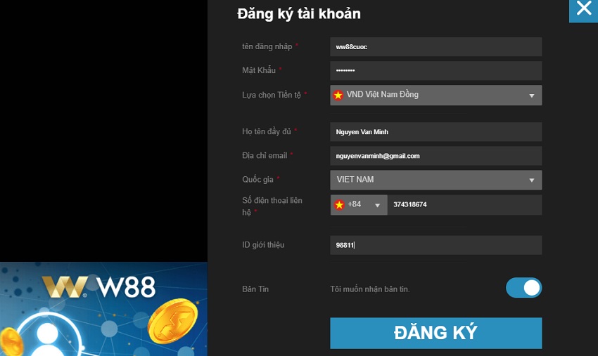 Dang ky tai khoan dai ly W88