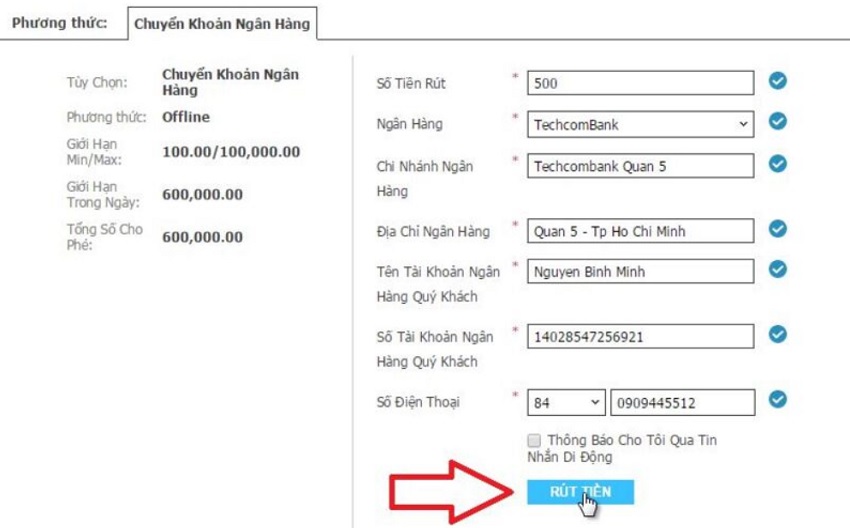 Cach rut tien W88 qua chuyen khoan ngan hang