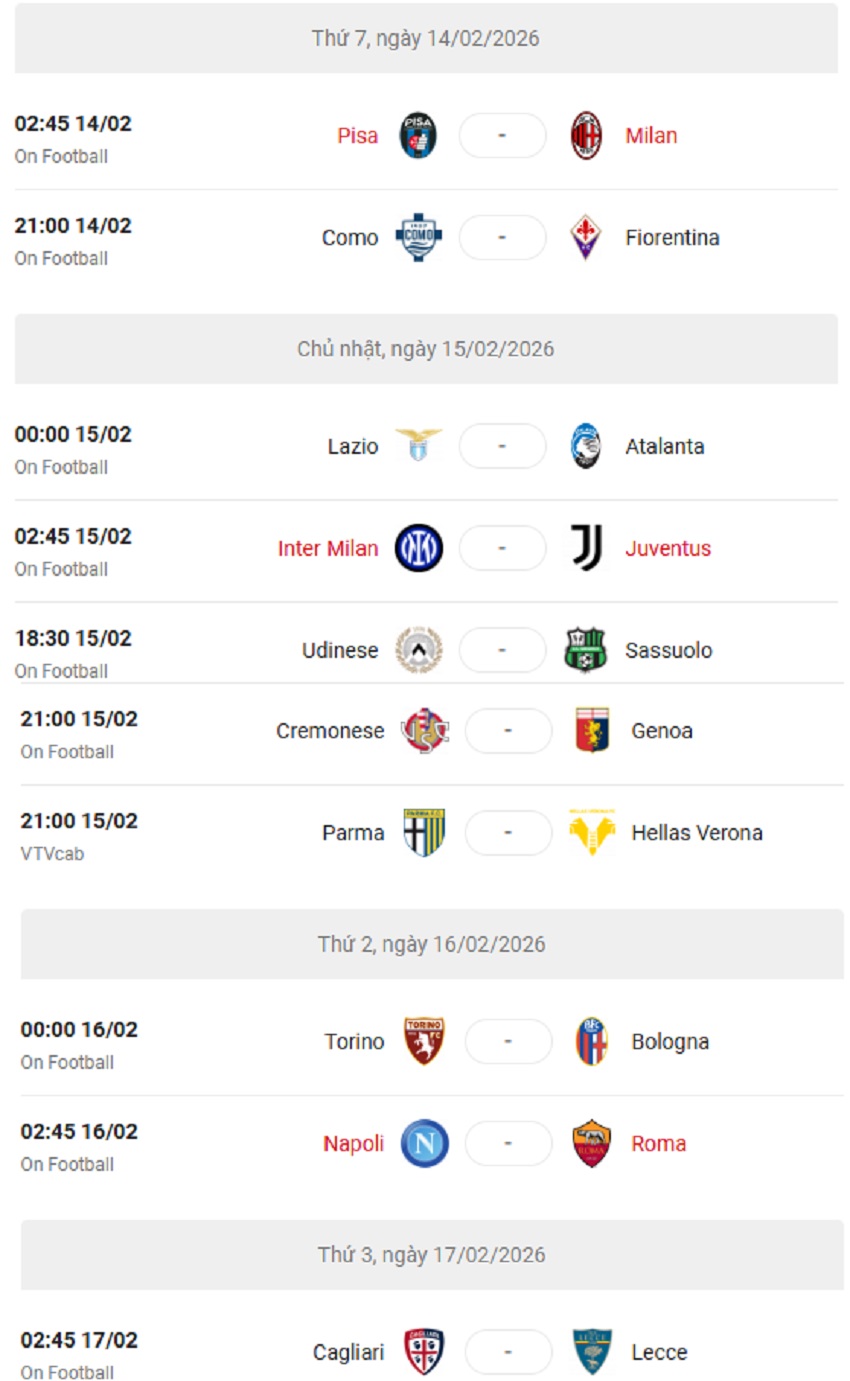 Lich thi dau Serie A 2025/26 vong 25